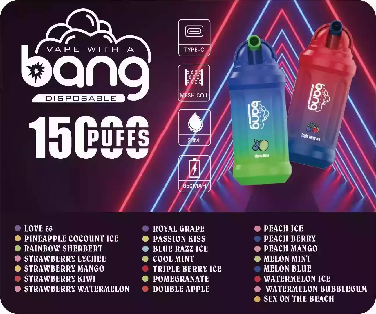 BANG 15000 Puffs Premium Disposable Vape with 5% Nicotine and 1.2ohm Resistance (1) BANG 15000 Puffs Premium Disposable Vape with 5% Nicotine and 1.2ohm Resistance (1)