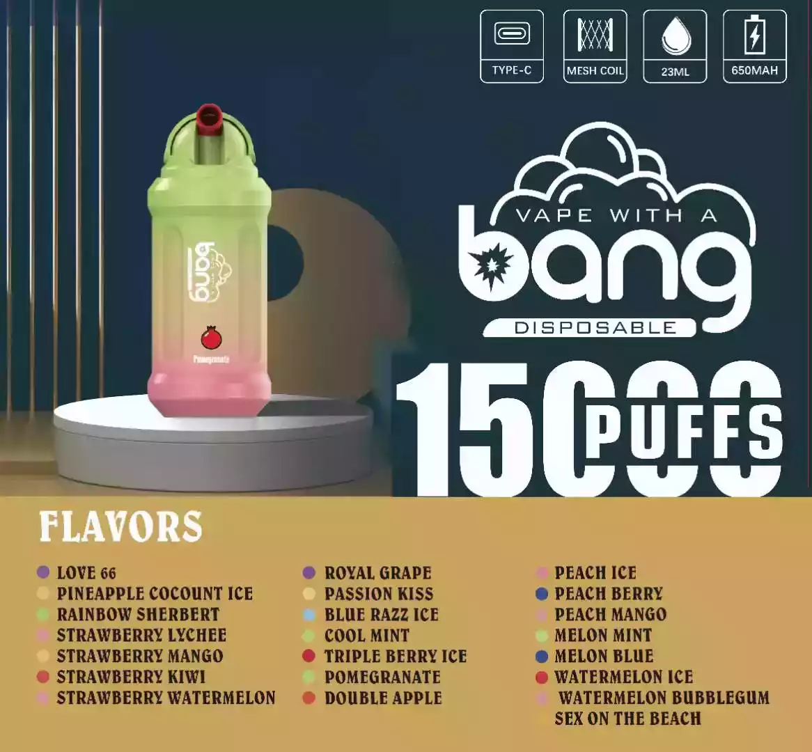BANG 15000 Puffs Premium Disposable Vape with 5% Nicotine and 1.2ohm Resistance (2) BANG 15000 Puffs Premium Disposable Vape with 5% Nicotine and 1.2ohm Resistance (2)