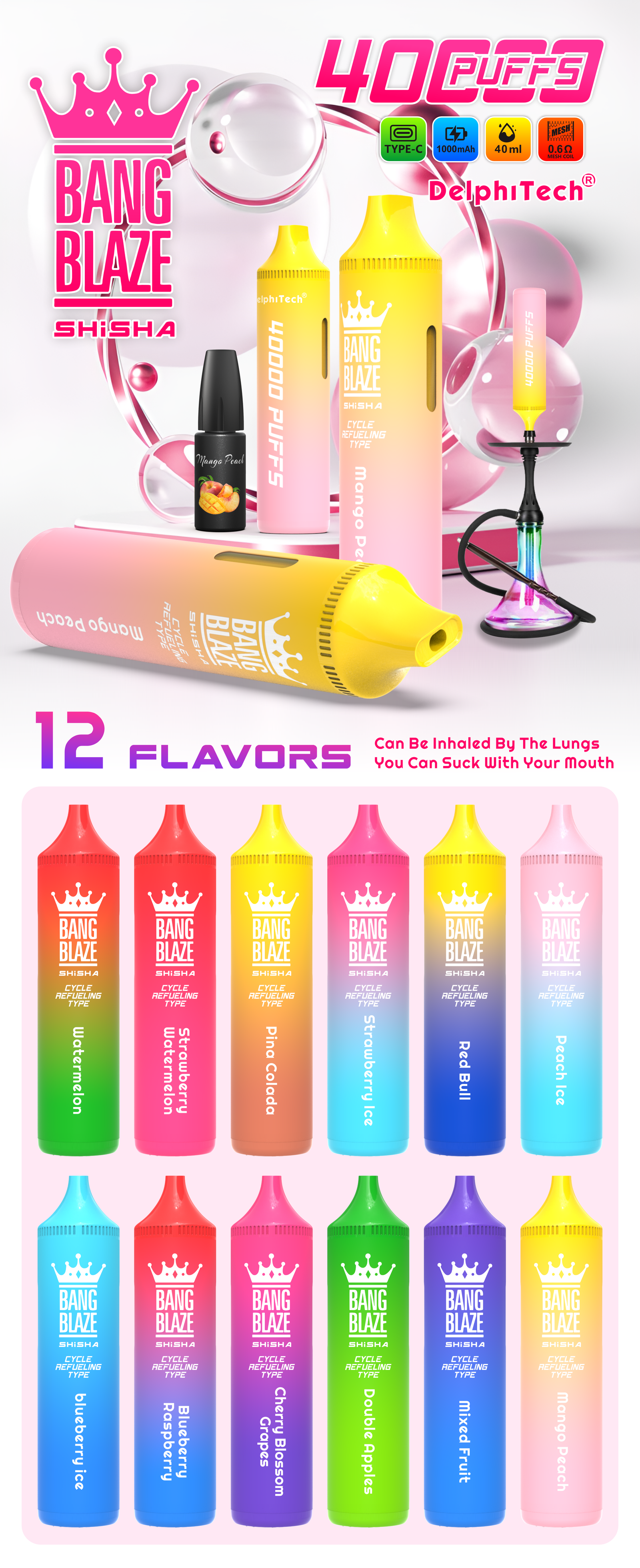 BANG BLAZE 40000 Puffs BK40 Perfect for Every Vaper with Multiple Nicotine Strengths and 12 Flavor Choices