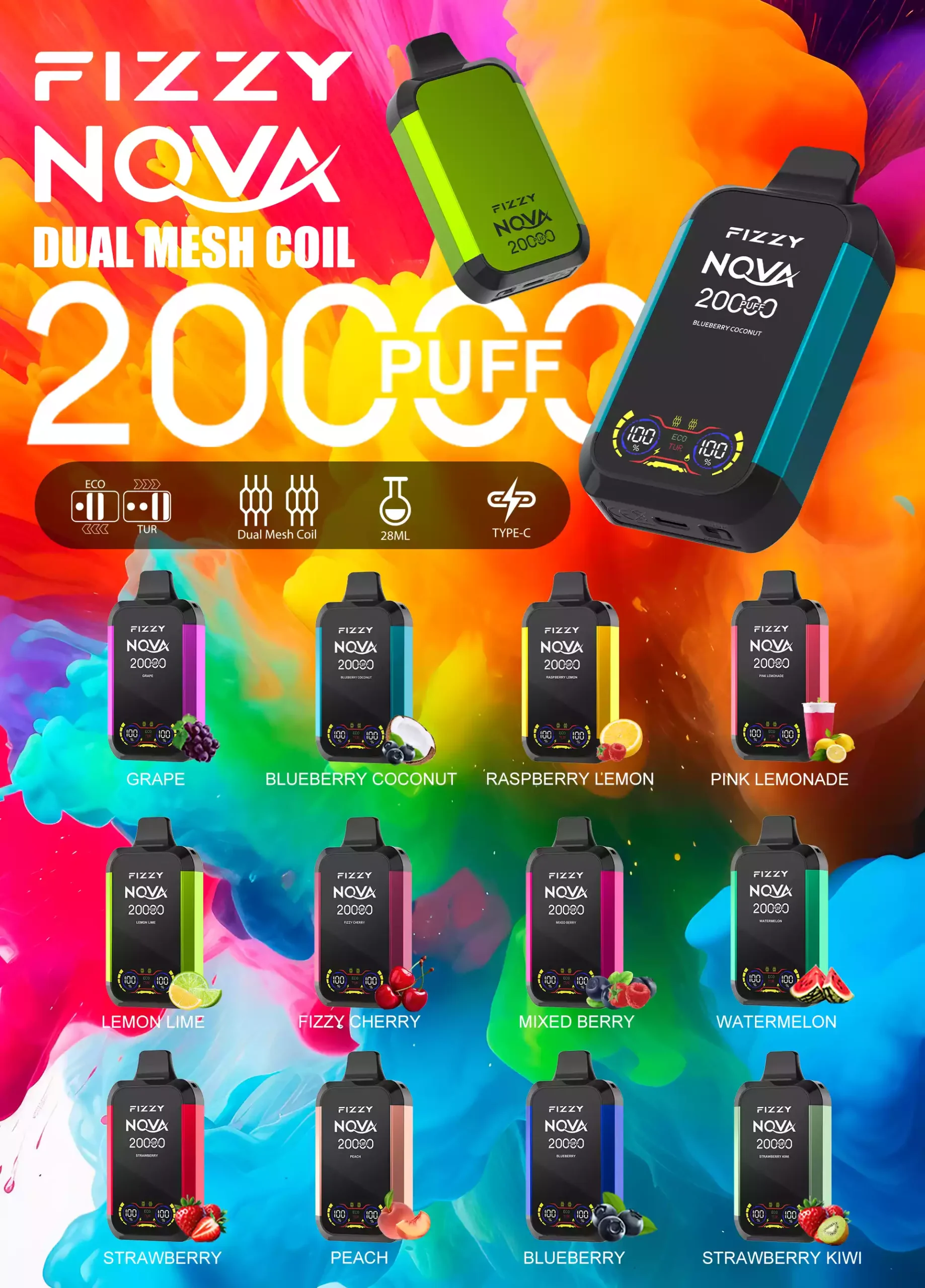 FIZZY NOVA 20000 Puffs The Ultimate Disposable Vape with 2% and 5% Nicotine Strength