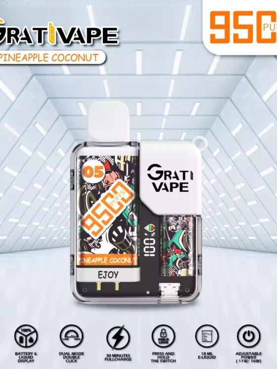 Grativape Ejoy 9500 Puffs A High Quality Disposable Vape with Rechargeable Battery & Liquid Display