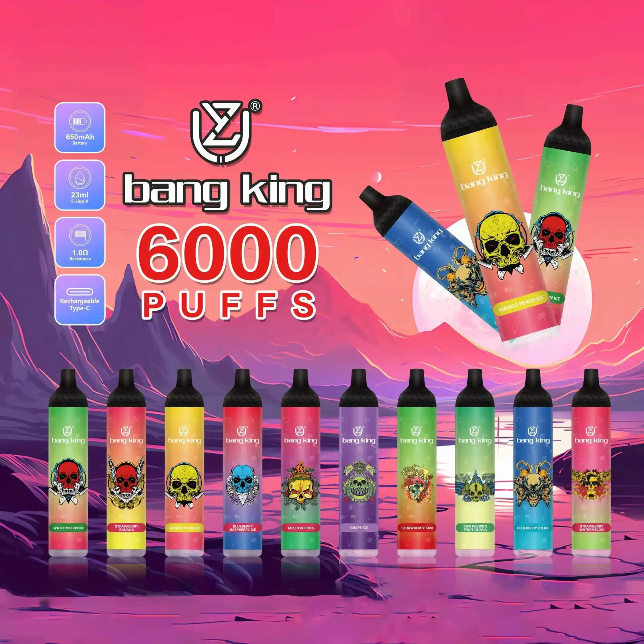 UZY Bang King 6000 Puffs Best Disposable Vape with Rechargeable Battery and 14ml Liquid Capacity