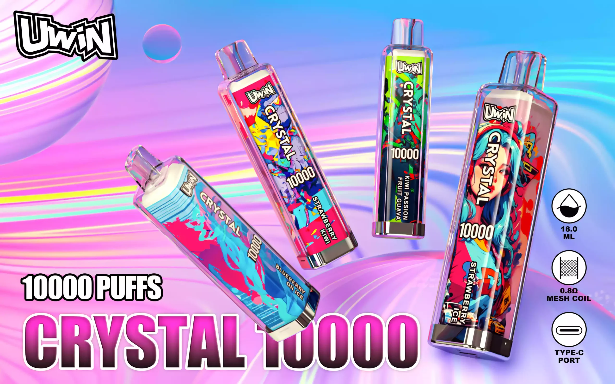 Uwin Crystal 10000 Puffs A High-Quality Disposable Vape with 18ml Capacity & 650mAh Rechargeable Battery