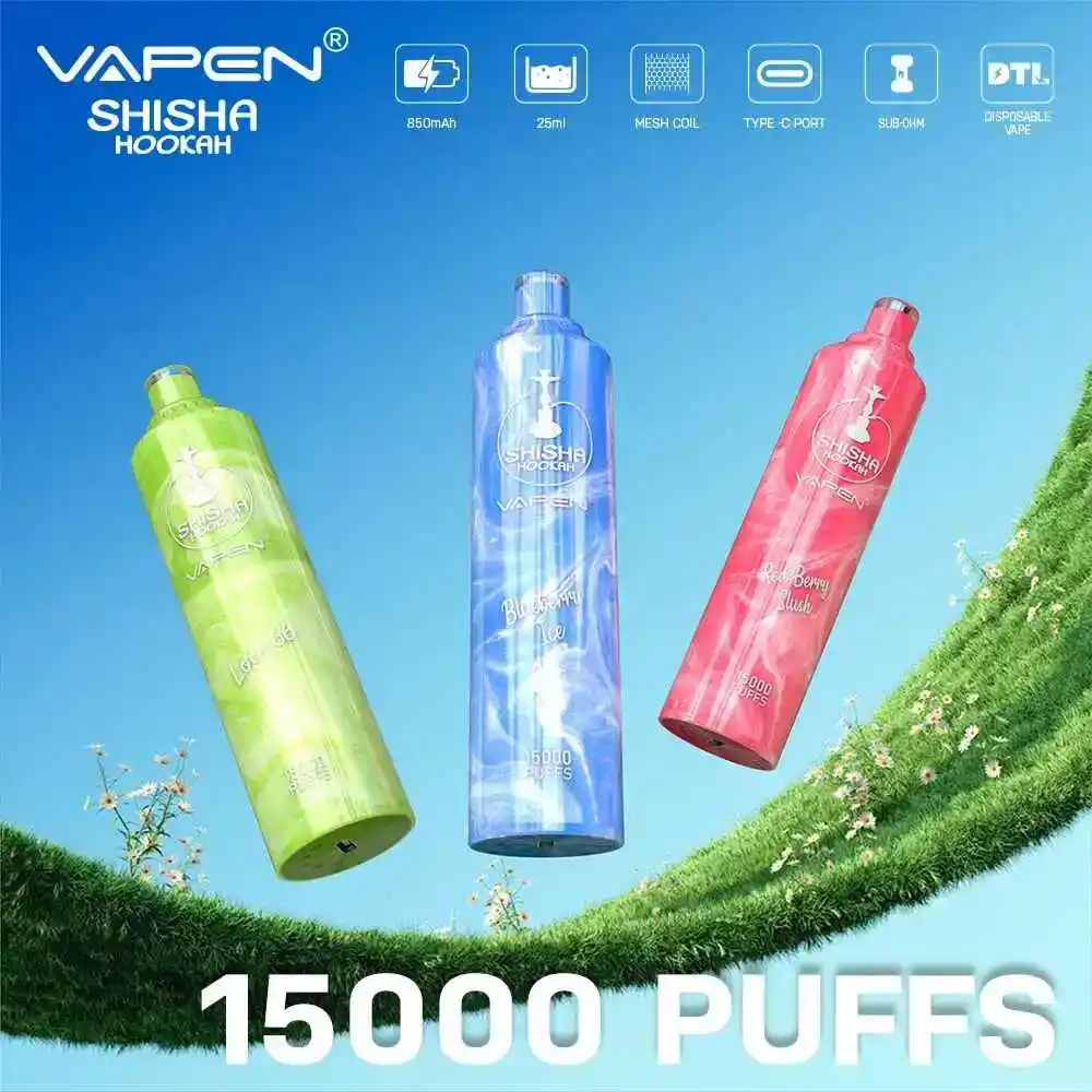 VAPEN SHISHA HOOKAH 15000 PUFFS Rechargeable Disposable Vape with 10 Delicious Flavors and 0% to 2% Nicotine