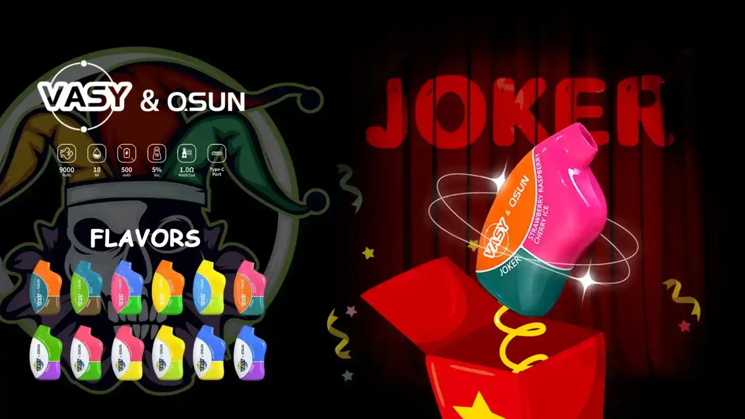 VASY JOKER 9000 Puffs Highly Popular Disposable Vape with 5% Nicotine and 12 Unique Flavors