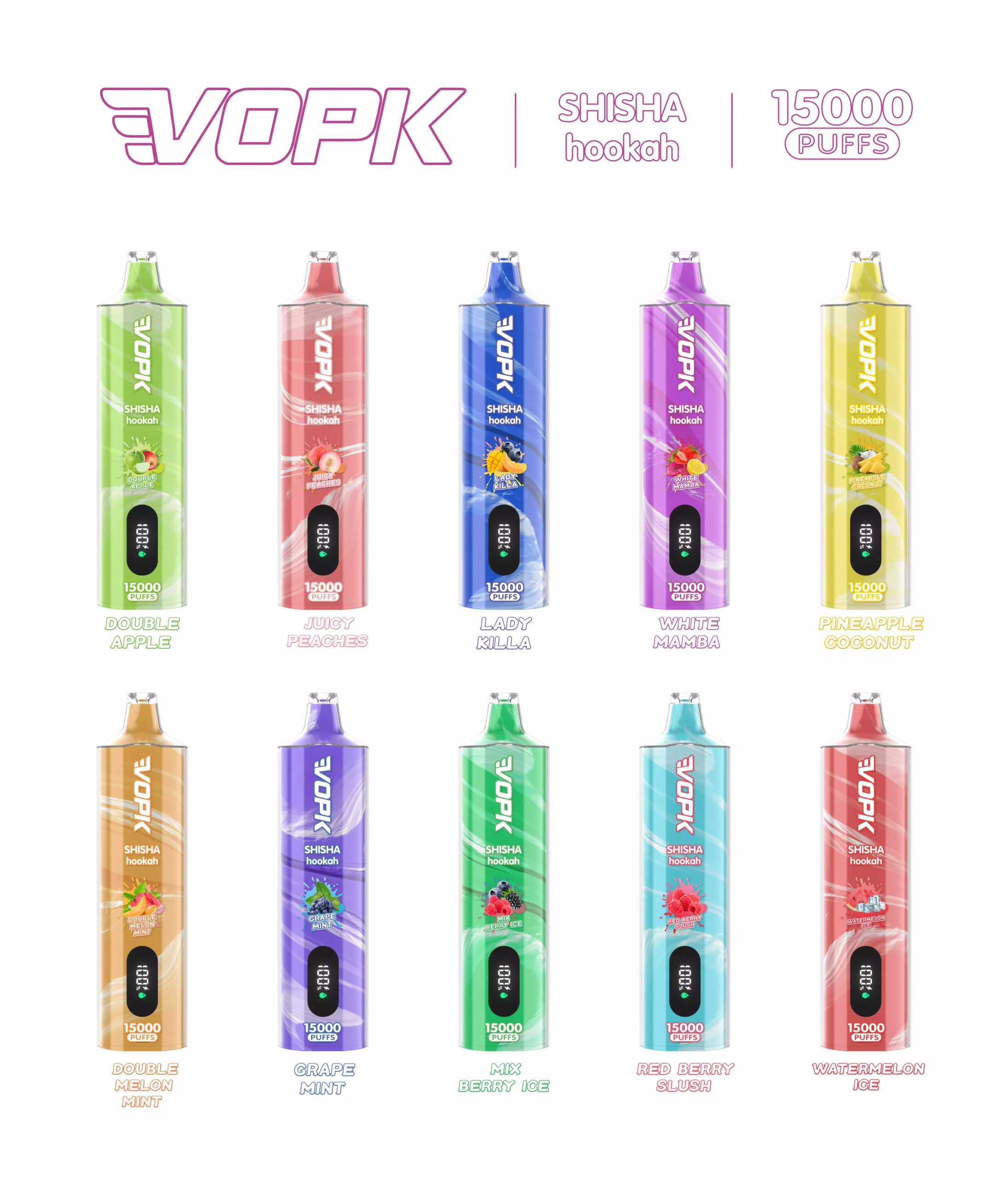 VOPK 15000 Puffs Disposable Vape with Mesh Coil and 20ML E-Liquid Capacity