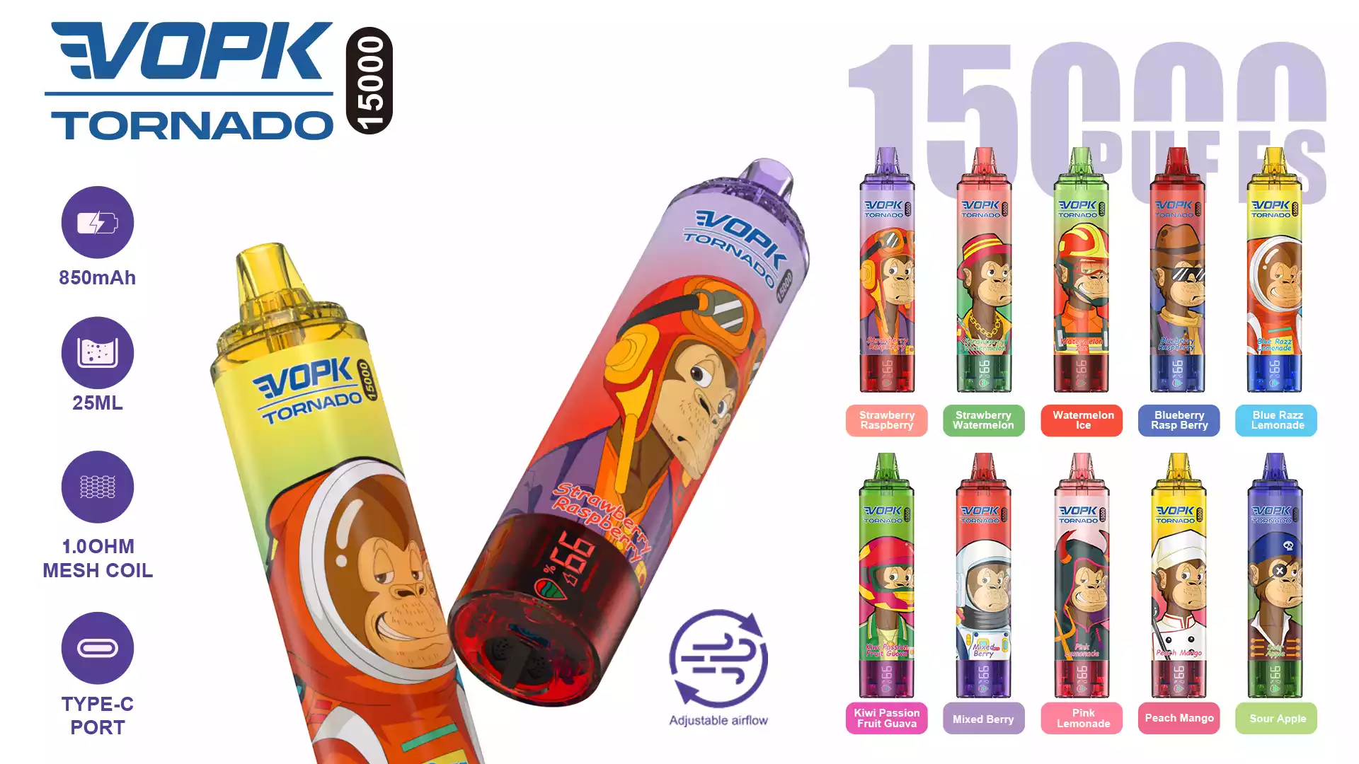 VOPK TORNADO 15000 Puffs Disposable Vape with 25ML Capacity and 850mAh Battery