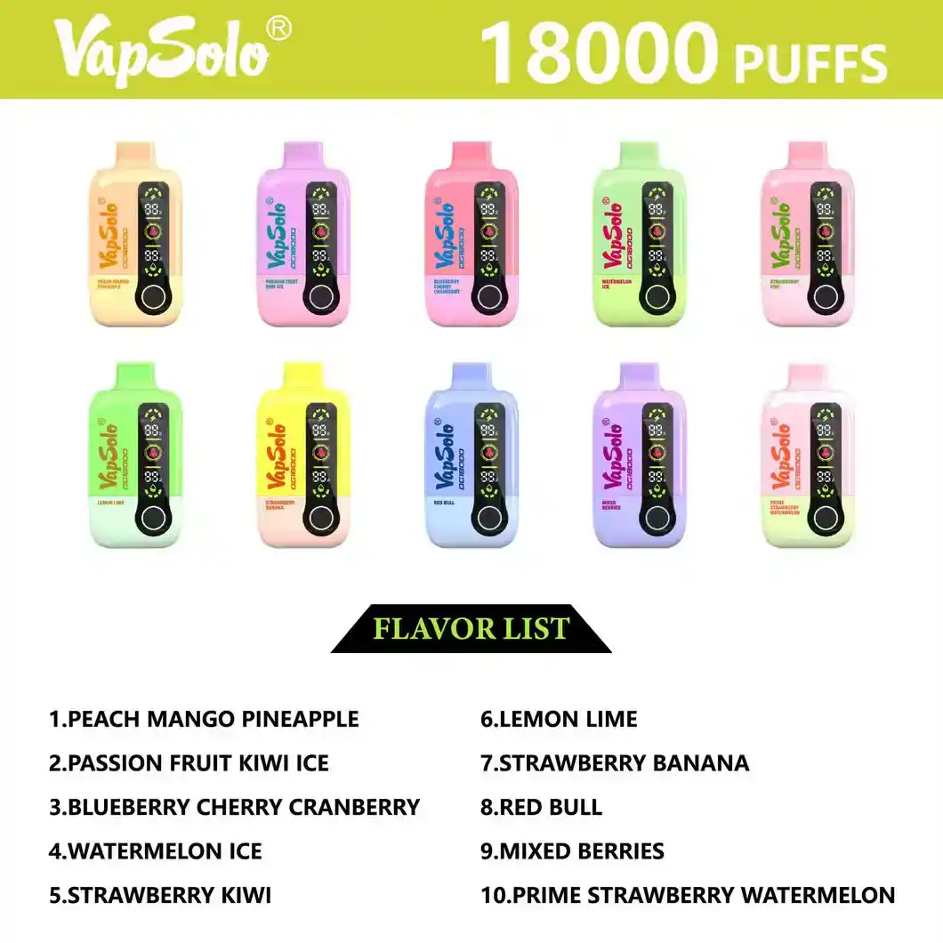 Vapsolo DG 18000 Puffs The Best Rechargeable Disposable Vape with 28mL E-Liquid Capacity