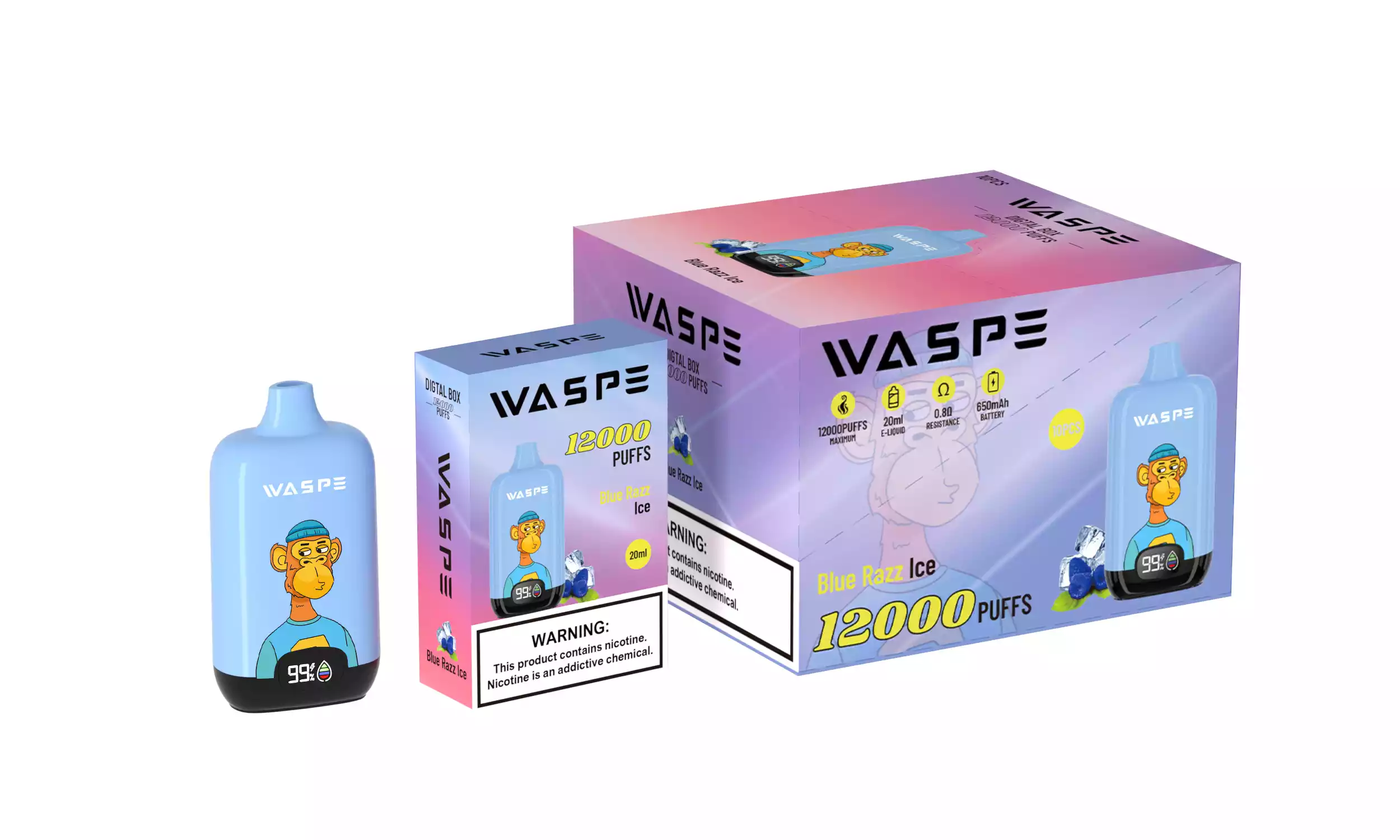 WASPE 12000 PUFFS Digital Box Premium Disposable Vape with 0-5% Nicotine (10) WASPE 12000 PUFFS Digital Box Premium Disposable Vape with 0-5% Nicotine (10)