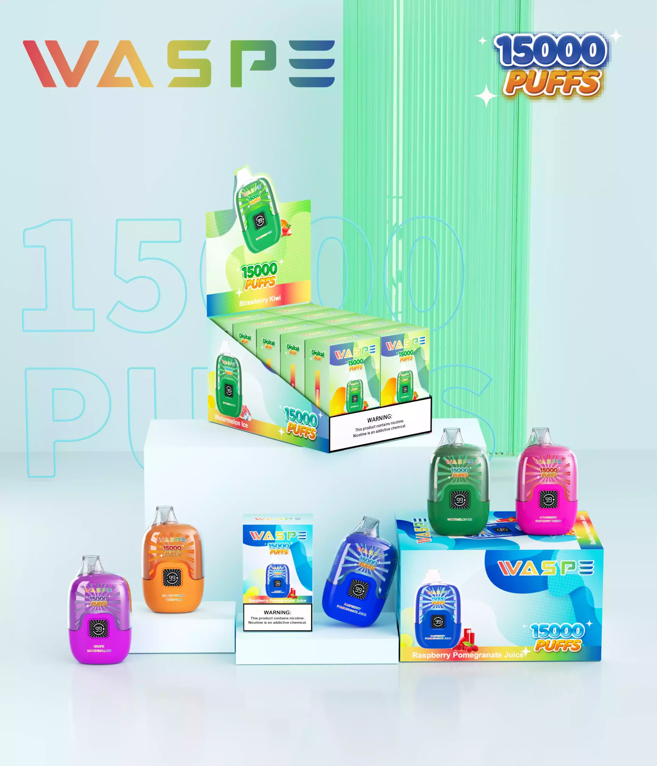 WASPE 15000 PUFFS Digital Box Disposable Vape with 22ml Capacity and Rechargeable Battery (1) WASPE 15000 PUFFS Digital Box Disposable Vape with 22ml Capacity and Rechargeable Battery (1)