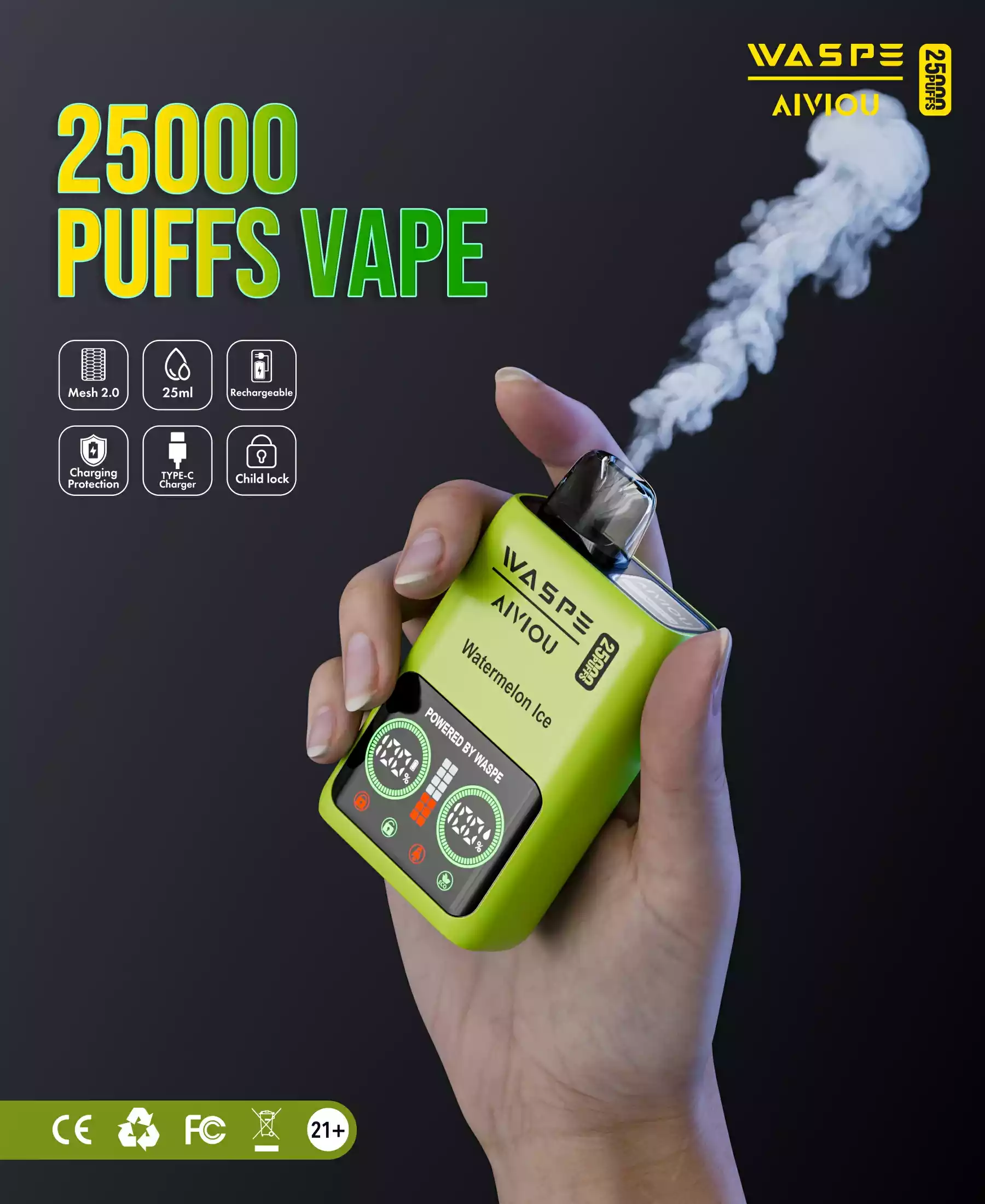 WASPE 25000 PUFFS Dual Mesh Box Disposable Vape with 25ml Capacity and 650mAh Battery (12) WASPE 25000 PUFFS Dual Mesh Box Disposable Vape with 25ml Capacity and 650mAh Battery (12)
