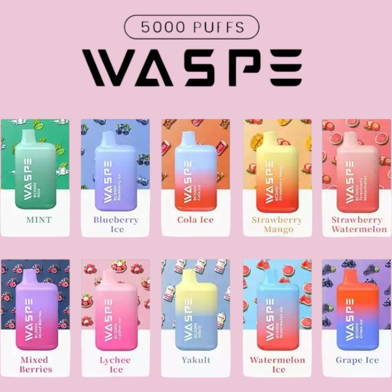 WASPE 5000 Puffs 13ml Capacity 5 Nicotine Strengths and 10 Delicious Flavors in One Disposable Vape WASPE 5000 Puffs 13ml Capacity 5 Nicotine Strengths and 10 Delicious Flavors in One Disposable Vape