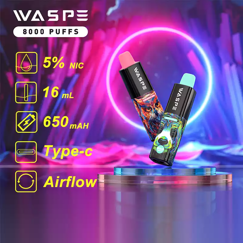 WASPE 8000 Puffs Rechargeable 650mAh Disposable Vape with Mesh Coil and 16ml Capacity (4) WASPE 8000 Puffs Rechargeable 650mAh Disposable Vape with Mesh Coil and 16ml Capacity (4)