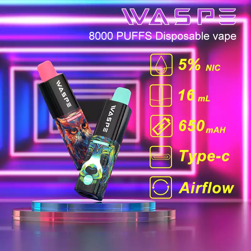 WASPE 8000 Puffs Rechargeable 650mAh Disposable Vape with Mesh Coil and 16ml Capacity