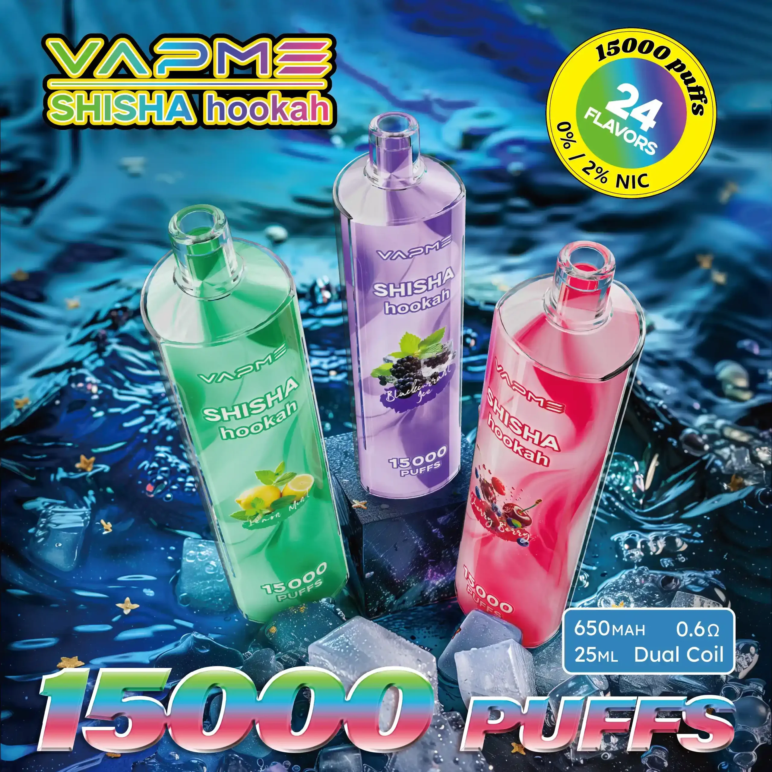 VAPME Shisha Hookah 15000 Puffs Disposable Vape 25ml E-liquid, 2% Nicotine Strength (4) VAPME Shisha Hookah 15000 Puffs Disposable Vape 25ml E-liquid, 2% Nicotine Strength (4)