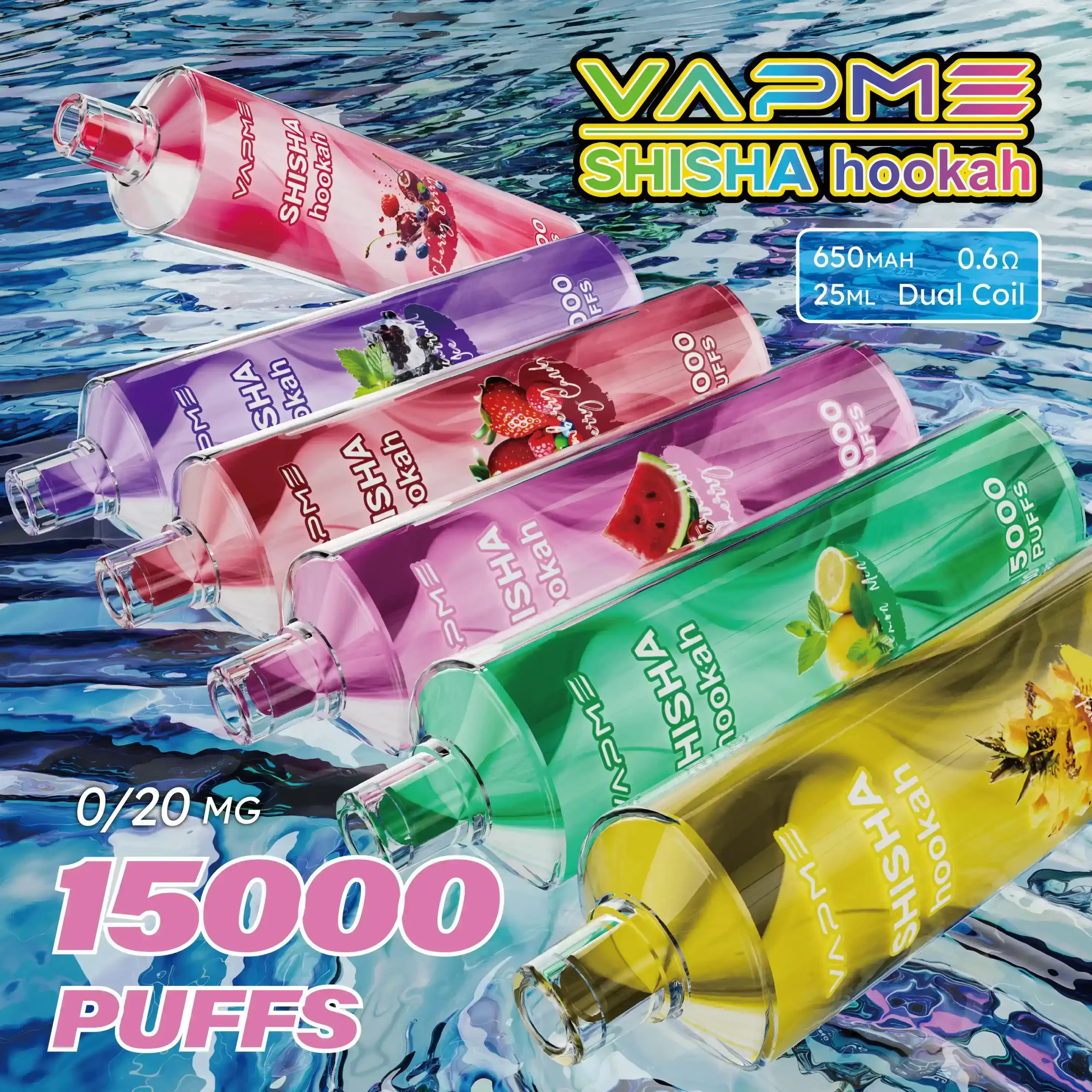 VAPME Shisha Hookah 15000 Puffs Disposable Vape 25ml E-liquid, 2% Nicotine Strength (5) VAPME Shisha Hookah 15000 Puffs Disposable Vape 25ml E-liquid, 2% Nicotine Strength (5)