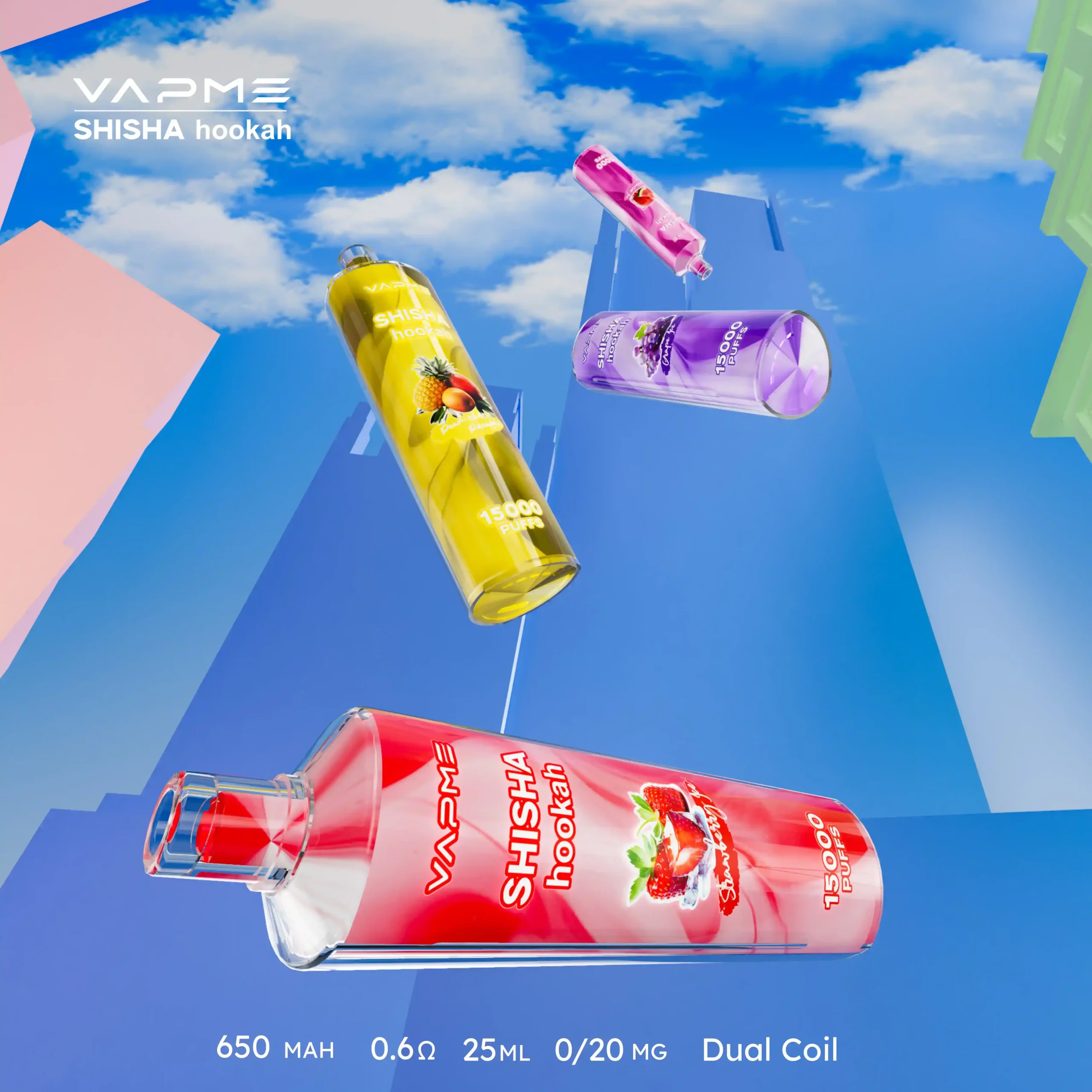 VAPME Shisha Hookah 15000 Puffs Disposable Vape 25ml E-liquid, 2% Nicotine Strength (8) VAPME Shisha Hookah 15000 Puffs Disposable Vape 25ml E-liquid, 2% Nicotine Strength (8)